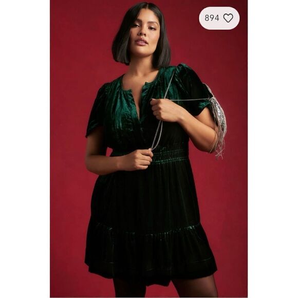 NEW Anthropologie Somerset Velvet V-Neck Smocked Tiered Mini Dress XXS or Medium - Picture 8 of 8